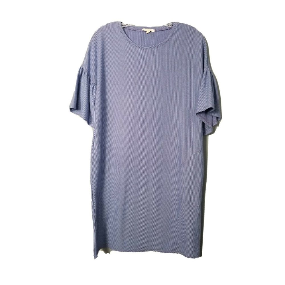 EASEL DRESS SHIFT PERIWINKLE WITH PURPLE STRIPES POCKETS WOMEN'S SIZE SMALL